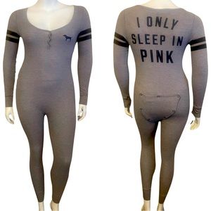 PINK  VICTORIA’S SECRET “I ONLY SLEEP IN PINK” GREY THERMAL ONESIE